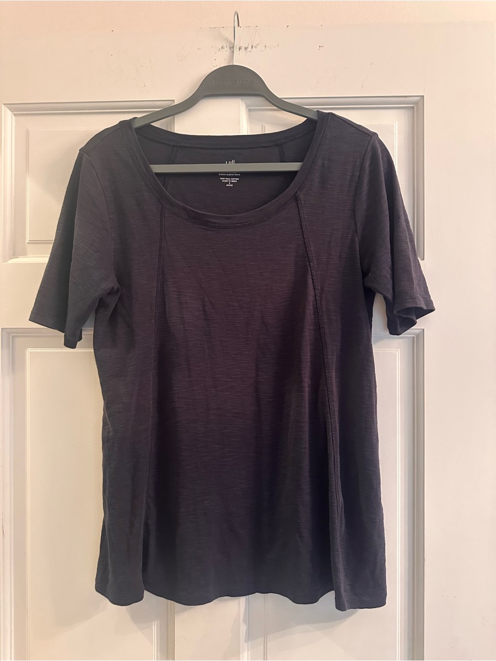 J. Jill Charcoal Scoop Neck Slub Short Sleeve Tee